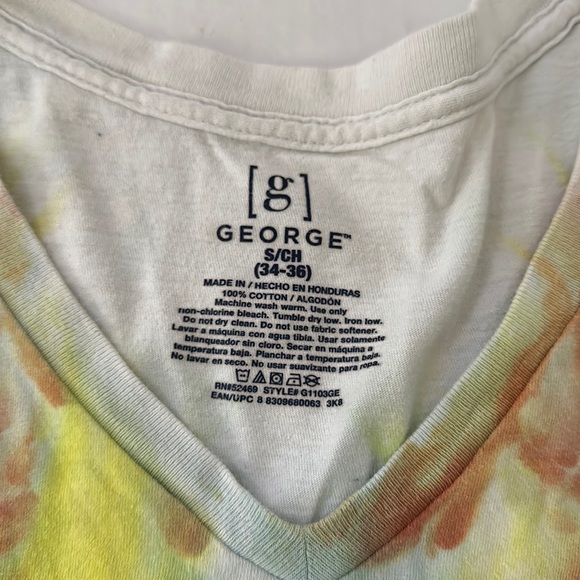 George | Multi Colored Tie-Died short Sleeve V-Neck T-Shirt | Size Small - Picture 6 of 9